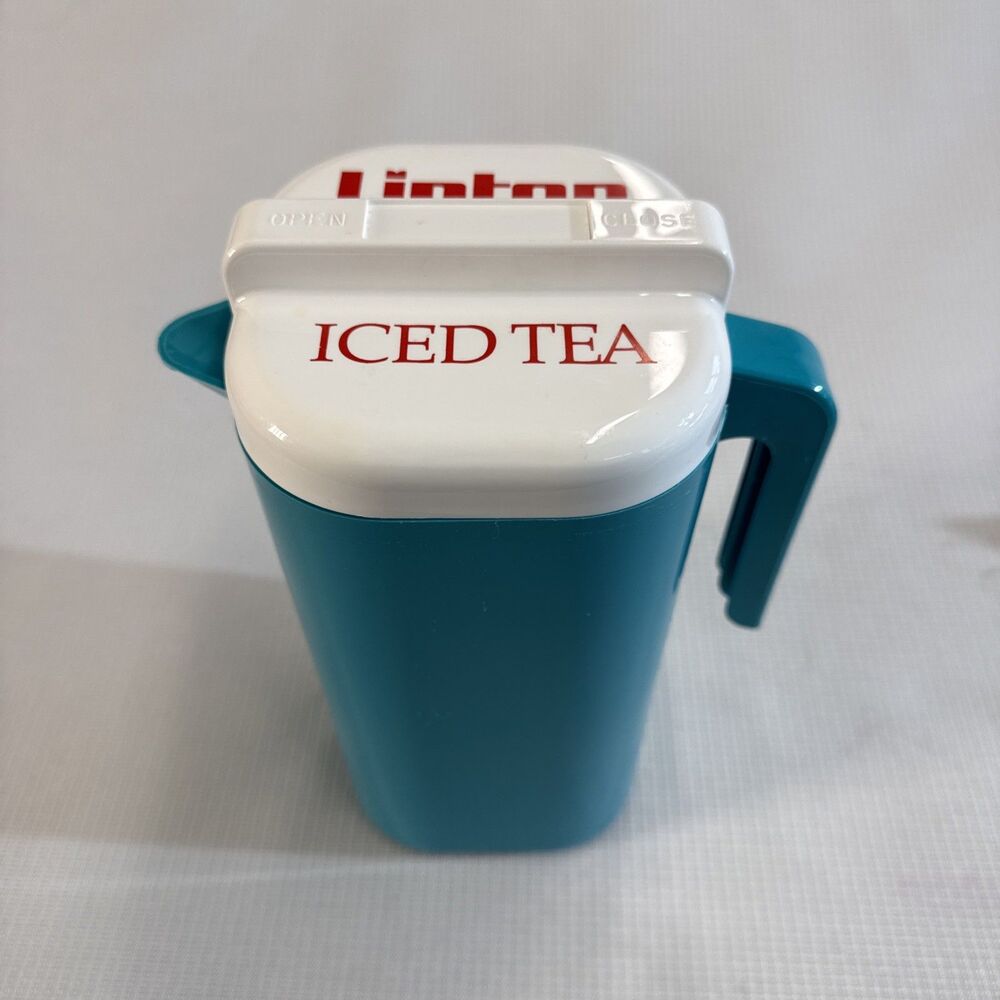 Vintage 1970s Lipton Iced Tea Aqua Plastic Pitcher 63oz Retro Advertising USA